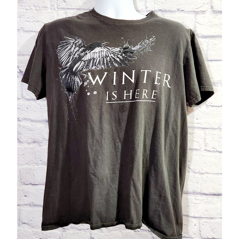 Anvil Dark Gray White Winter Is Here T Shirt Large Lightweight Soft Stretch